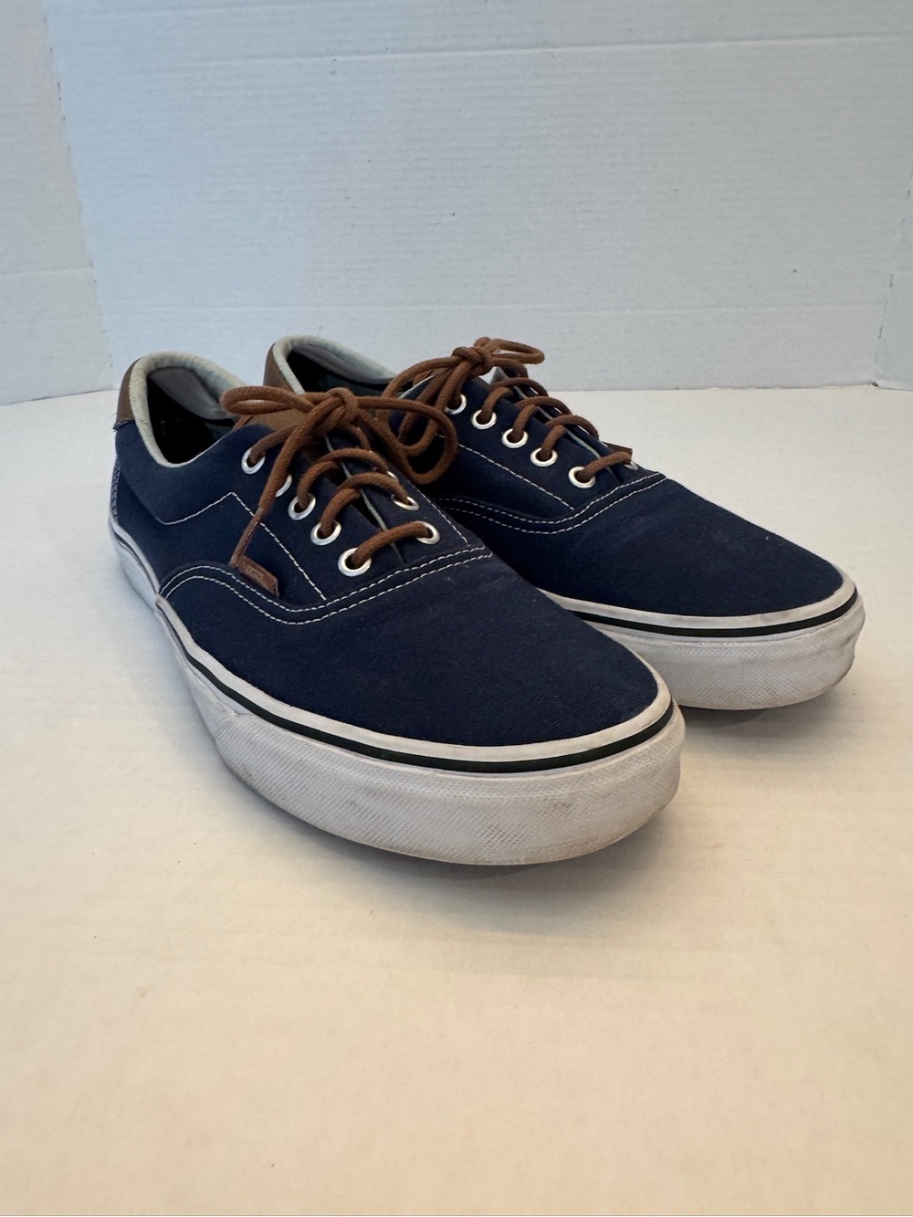Vans Era Navy Blue Brown Leather Canvas Sneakers Men’s Size 11 Skate Shoes